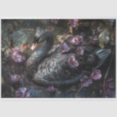 Papier Mousseline Cygne noir avec fleurs violettes Découpage (Recto)