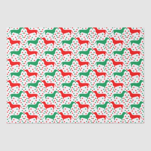 Papier Mousseline Dachshund Polka Dot - Rouge et Vert (Recto)