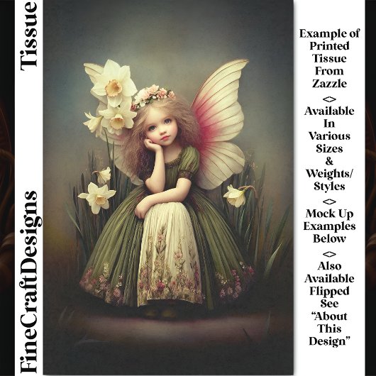 Papier Mousseline Daffodil Flower Fairy, Green DL5LF Decoupage