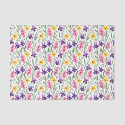 Papier Mousseline Daffodil Yellow, Iris Purple, Hyacinth Pink Floral (Recto)