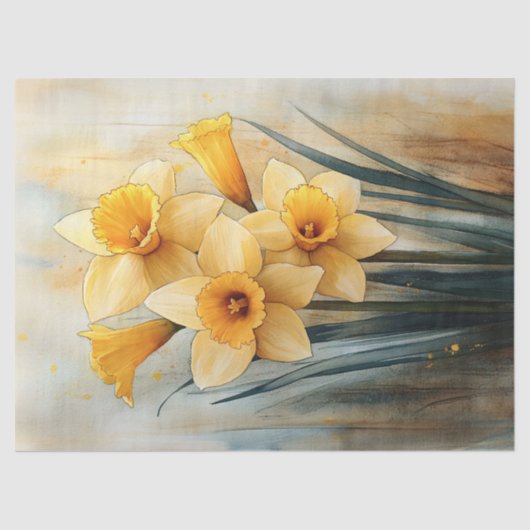 Papier Mousseline Daffodiques jaunes en aquarelle (Recto)