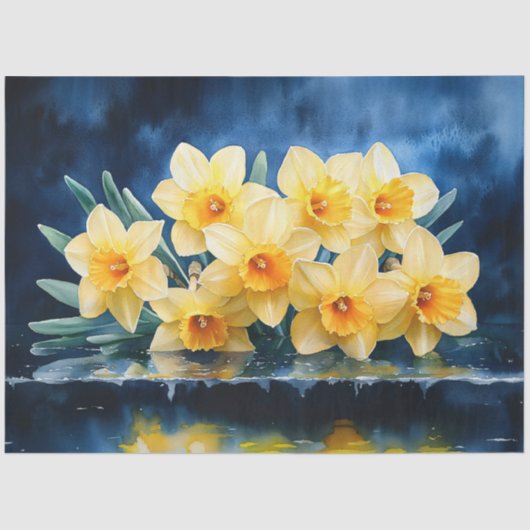 Papier Mousseline Daffodiques jaunes sur la page décolleté d'aquarel (Recto)
