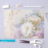 Papier Mousseline Dahlia blanc aux accents violets et bleus (Artisanat)