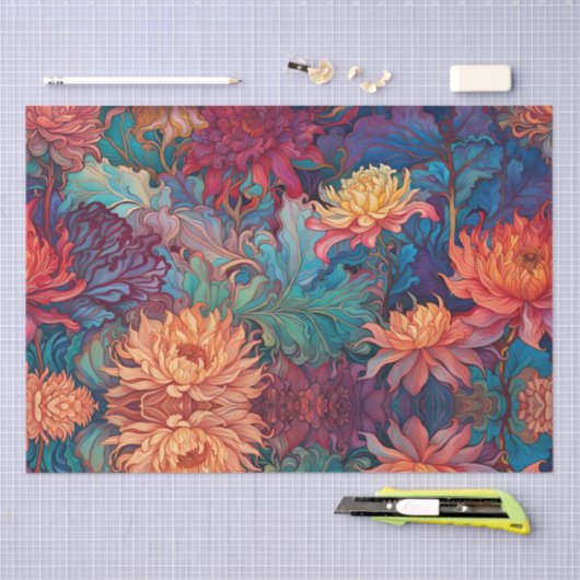 Papier Mousseline Dahlia Tapisserie florale (Artisanat)