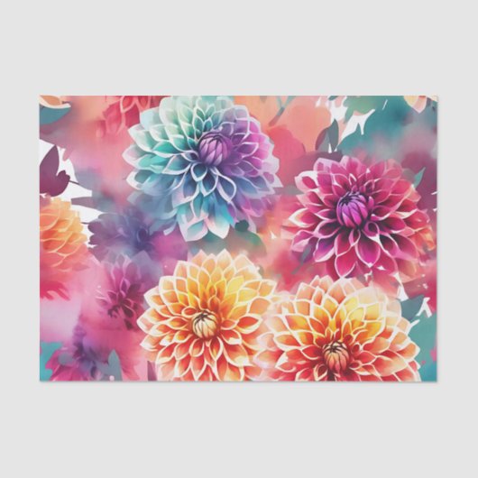 Papier Mousseline Dahlias Aquarelle Florale (Recto)
