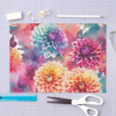 Papier Mousseline Dahlias Aquarelle Florale (Artisanat)