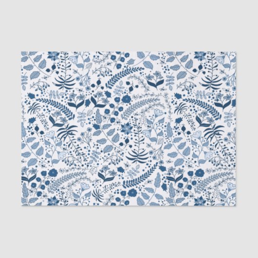 Papier Mousseline Dainty Blue Flowers style Boho (Recto)