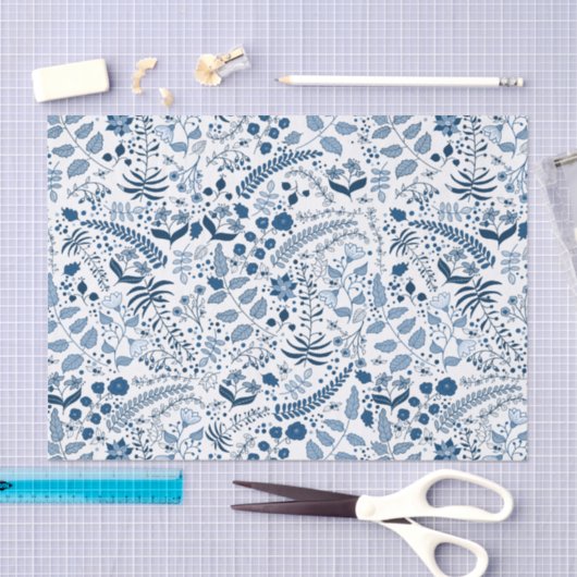 Papier Mousseline Dainty Blue Flowers style Boho (Artisanat)