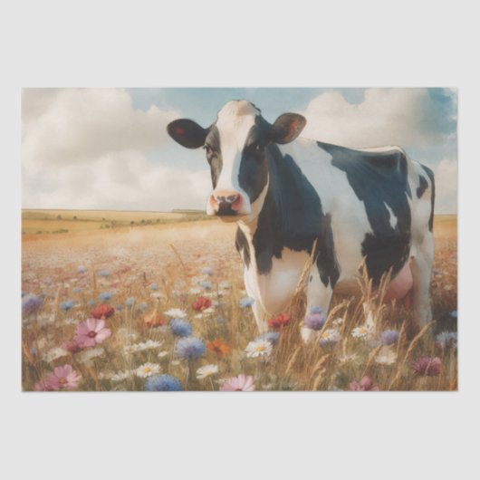 Papier Mousseline Dairy Cow and Fleur sauvage Field Decoupage (Recto)