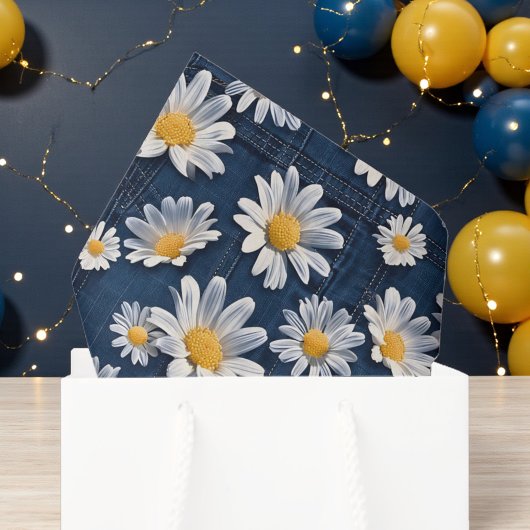 Papier Mousseline Daisies on Blue Denim Birthday 