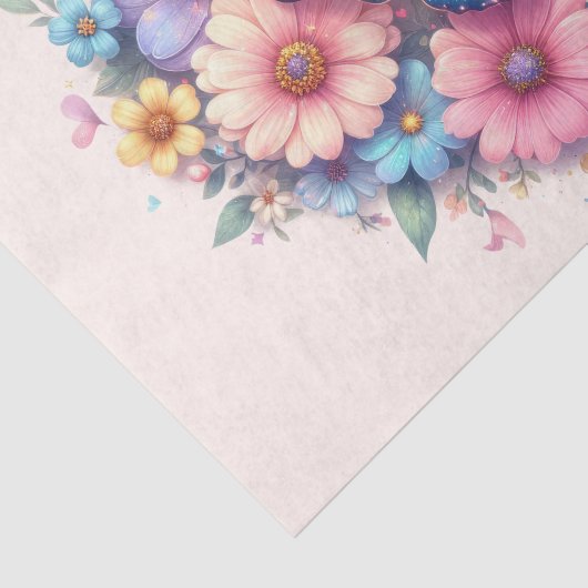 Papier Mousseline Daisy Flowers with a Beautiful Butterfly (Détail)