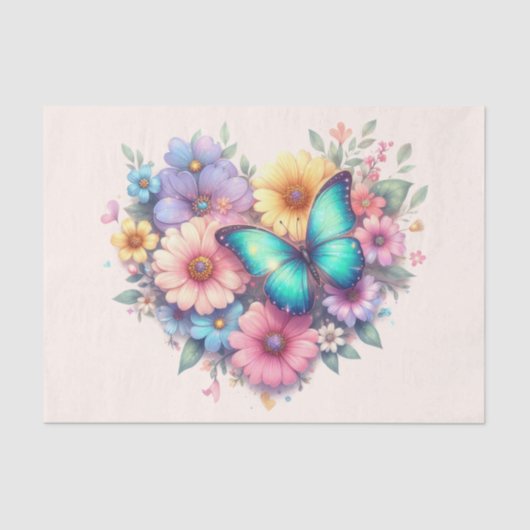 Papier Mousseline Daisy Flowers with a Beautiful Butterfly (Recto)