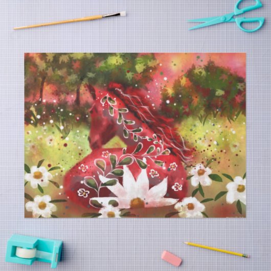 Papier Mousseline Daisy Horse Rouge Blanc Vert Floral Découpage (Artisanat)