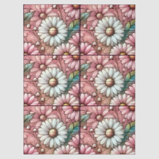 Papier Mousseline Daisy Pastel Rose Blanc Floral Daisy (Recto)