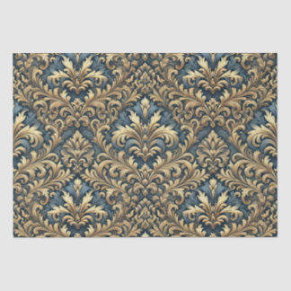 Papier Mousseline Damas bleu avec découpage Motif or