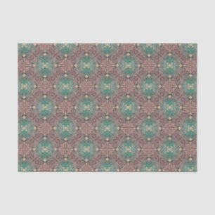 Papier Mousseline Damas de Bohême en Mer Saumon Rose Découpage vert