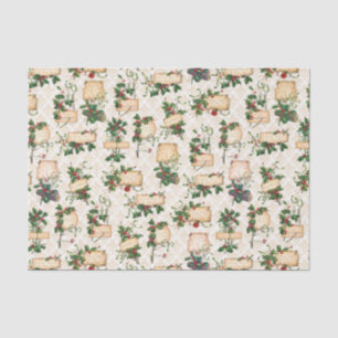 Papier Mousseline Damas d'or, voeux de Noël et Vintage Holly