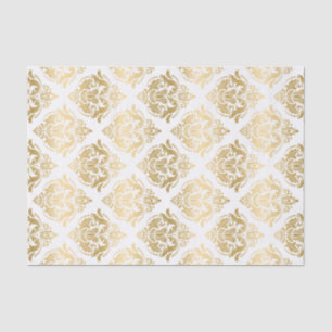 Papier Mousseline Damas Florales Blanches Et Or Motif géométrique