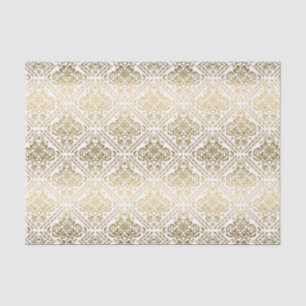 Papier Mousseline Damas Florales D'Or Métallique Blanc Et Faux