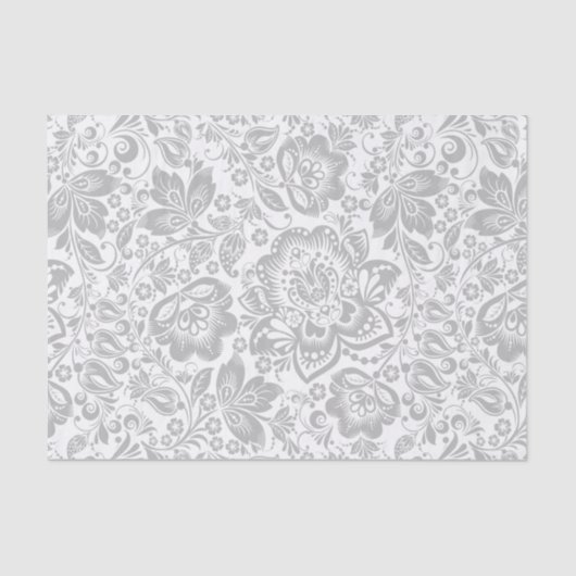 Papier Mousseline Damas Florales Gris Et Blanc (Recto)