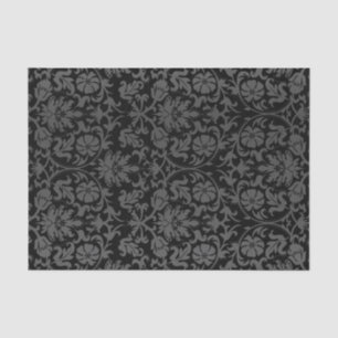 Papier Mousseline Damas florales noir et gris