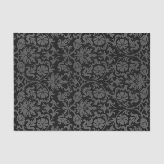 Papier Mousseline Damas florales noir et gris (Recto)