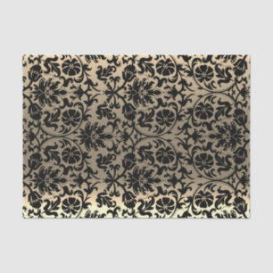 Papier Mousseline Damas florales noir et or
