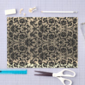 Papier Mousseline Damas florales noir et or (Artisanat)