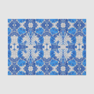 Papier Mousseline Damas florales, Sapphire bleu et gris
