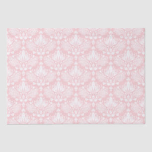 Papier Mousseline Damas florales vintages blanches et rose vif motif