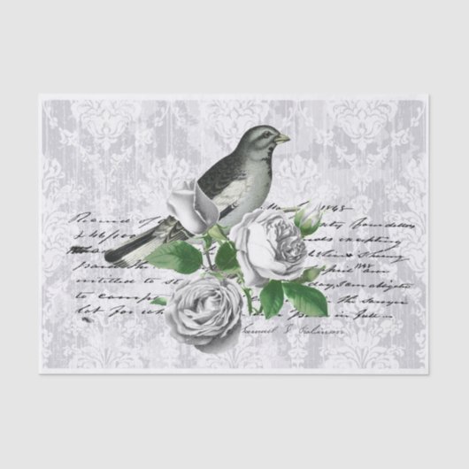 Papier Mousseline Damas gris floral (Recto)