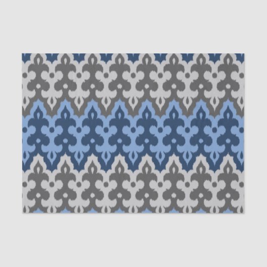 Papier Mousseline Damas Ikat marocain, bleu et gris / gris (Recto)