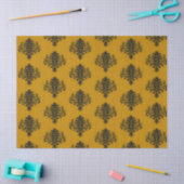 Papier Mousseline Damas noir sur motif jaune moutarde (Artisanat)