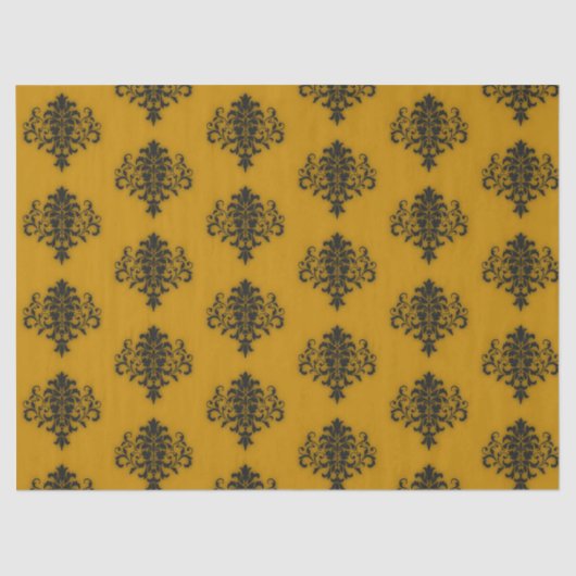 Papier Mousseline Damas noir sur motif jaune moutarde (Recto)