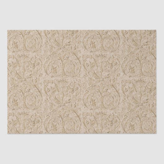 Papier Mousseline Damas Renaissance Sepia Acanthus Leaf (Recto)