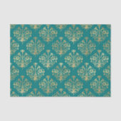 Papier Mousseline Damas turquoise et or (Recto)