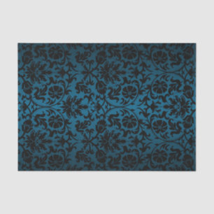 Papier Mousseline Damas Turquoise noir et bleu