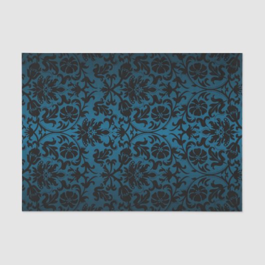 Papier Mousseline Damas Turquoise noir et bleu (Recto)