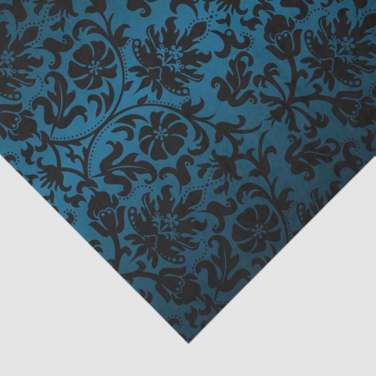 Papier Mousseline Damas Turquoise noir et bleu (Détail)