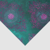 Papier Mousseline Damas violet sur la découpage Turquoise (Détail)