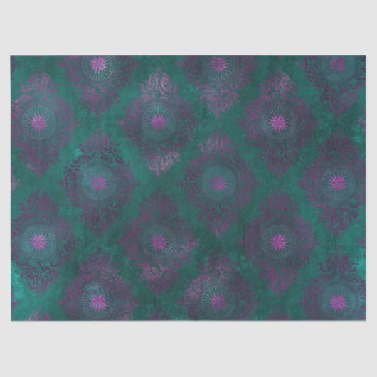 Papier Mousseline Damas violet sur la découpage Turquoise (Recto)