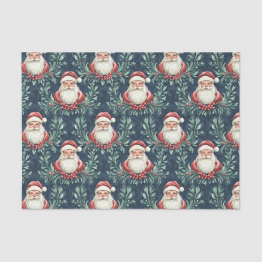 Papier Mousseline Damask Pattern with Santa Claus Faces (Recto)
