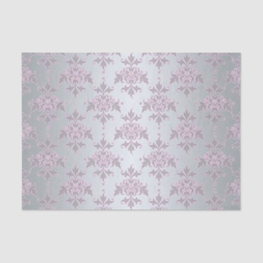 Papier Mousseline Damassé argenté et rose/violet fancy (Recto)