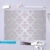 Papier Mousseline Damassé argenté et rose/violet fancy (Artisanat)