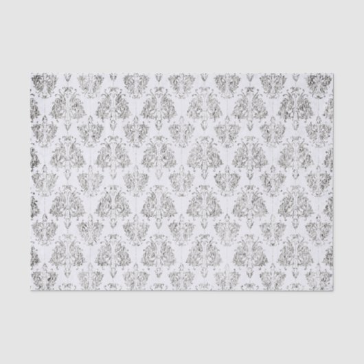 Papier Mousseline Damassé argentée et blanche (Recto)