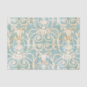 Papier Mousseline Damassé bleue et beige