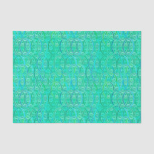 Papier Mousseline Damassé d'arabesque - aqua et turquoise