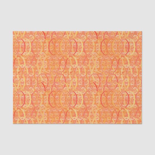 Papier Mousseline Damassé d'arabesque - doucement orange et corail (Recto)