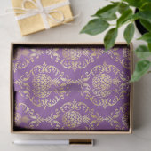 Papier Mousseline Damassé de l'ananas doré violet foncé (Cadeau)