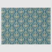 Papier Mousseline Damassé de pineapple doré bleu sarcelle (Recto)